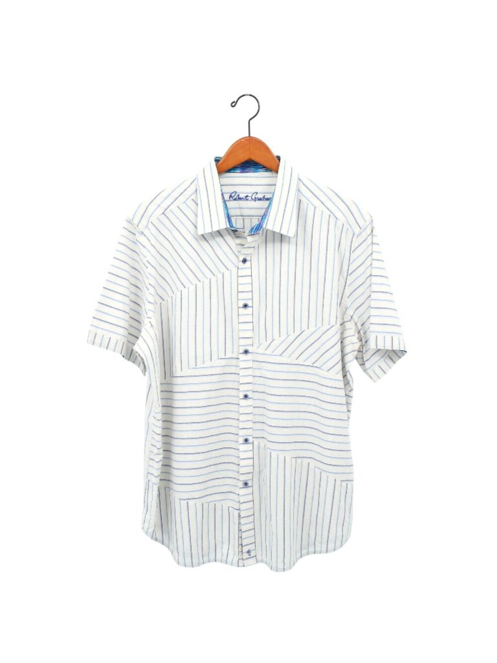 Robert Graham Blue White Striped Short Sleeve Casual Shirt 2XL